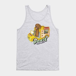 Dachshund in Yellow Hotdog Truck Tank Top